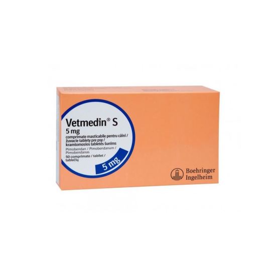 PROMO VETMEDIN 5 mg x 50 TBL 2 + 1 GRATIS tablete masticabile este un